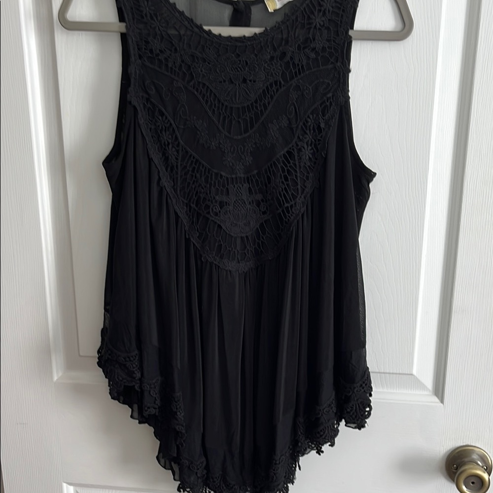 Altar'd State Black Asymmetrical Ruffled Blouse